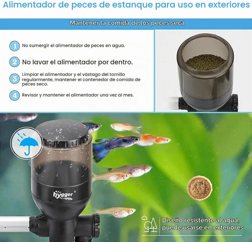 Vista 4 de hygger Alimentador automático de los pescados del estanque del control del LCD, capacidad 5.5L, DC 12V