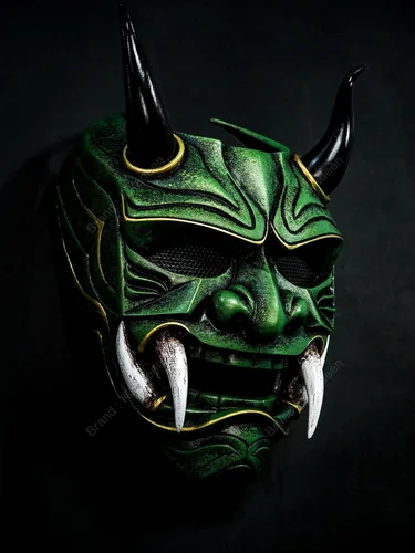 Vista 6 de Oni Samurai Airsoft máscara de Halloween disfraz de guerrero ninja malvado demonio asesino Cosplay película utilería verde V2 KK105