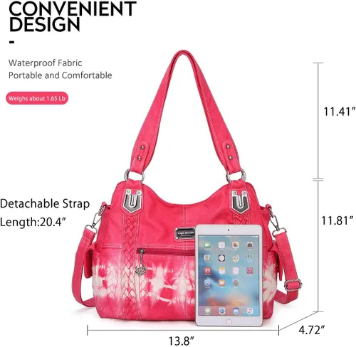 Vista 55 de Angel Barcelo - Bolsa de hombro amplia para mujer, diseño Hobo, cuero lavado