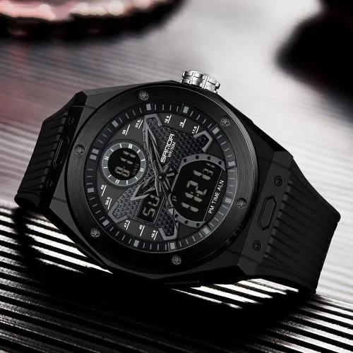 Vista 3 de KXAITO Reloj deportivo con caja de acero inoxidable para hombre, reloj militar, cronómetro LED para exteriores, digital, electrónico, grande