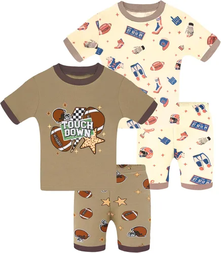 Vista 31 de DAUGHTER QUEEN - Pijama para niños de 4 piezas, conjunto corto 100 % algodón, talla 18 meses-12 años Soft, Breathable, Lightweight, Comfortable