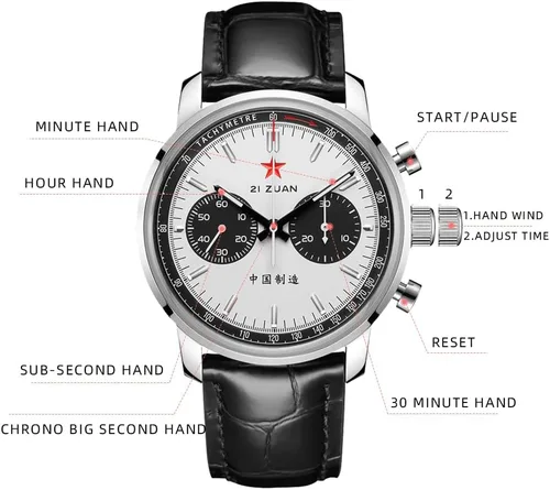 Vista 4 de SEAKOSS Pilot Chronograph Panda Dialplate 42mm Men Mechanical Original 1963 ST1901 Movement Hand-Winding Wrist Watch wth Gooseneck