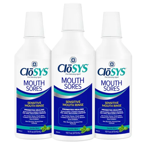 Vista 8 de CloSYS Enjuague bucal para llagas bucales limpia y cura las llagas orales y las aftas en la boca sin alcohol, enjuague bucal con peróxido