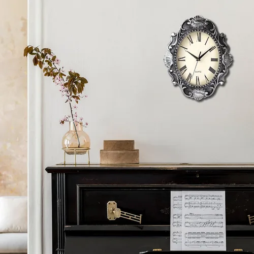 Vista 4 de AYRELY Reloj de pared rústico ovalado de 14 pulgadas, funciona con pilas, reloj silencioso de estilo rústico que no hace tictac, decorativo