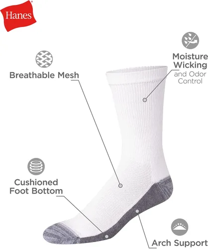 Vista 3 de Hanes Men's, X-Temp Cushioned Crew Socks, 12-Pack