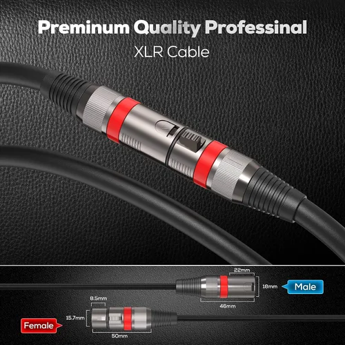 Vista 4 de Cables XLR 25FT/8M 2 paquetes, Cable de Micrófono Balanceado Premium de Servicio Pesado con Conector de Cordón de Micrófono XLR Macho a Hembra de 3
