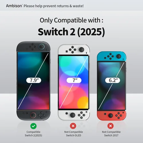 Vista 8 de Ambison 2 Pack Screen Protector Designed for Nintendo Switch 2 (2025) 7.9 inch, [Auto-Alignment Kit & HD Clear], Touch Sensitive, 9H Hardness