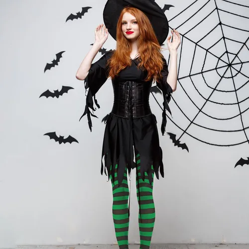 Vista 5 de American Trends Medias de rayas para mujer, mallas de bruja para disfraz de Halloween, medias elásticas Verde Negro (Green Black Stripe)