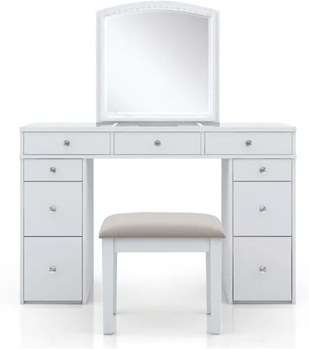 Vista 2 de Furniture of America Galveston - Juego de tocador de madera maciza de 3 piezas, color blanco