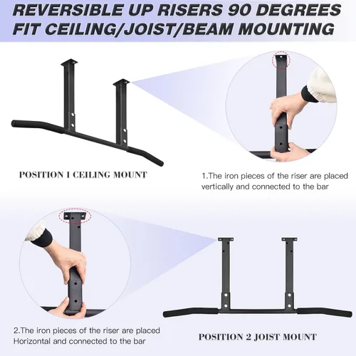 Vista 3 de ATENTO Pull Up Bar, Chin Up Bars Ceiling Mount, Workout for Home Gym, Beam, Crossfit - Heavy-Duty, Foam Grip, Easy installation