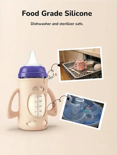 Vista 3 de Paquete de 3 fundas de silicona para botellas de vidrio Lansinoh de 8 oz