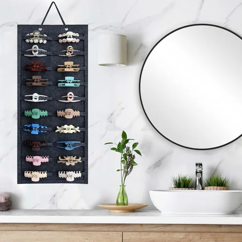 Vista 7 de SMUK Organizador de pinzas para mujeres, soporte colgante para pinzas de pelo para niñas, soporte de almacenamiento para horquillas de arcoíris