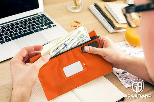 Vista 4 de Bolsa de dinero con candado 12 x 8 pulgadas Cuero sintético duradero para dinero en efectivo monedero monedero monedero bolsa con cremallera