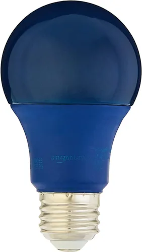 Vista 2 de Amazon Basics Bombilla LED A19 color azul fiesta, equivalente a 60 vatios, eficiencia energética, base estándar E26, no regulable, vida útil