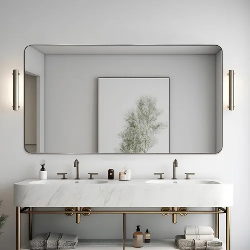 Vista 41 de ANDY STAR Espejo de pared cuadrado para baño, espejo de baño negro mate de 24 x 24 pulgadas, espejo de metal de esquina redondeada en marco de acero