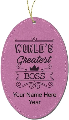Vista 7 de LaserGram Adorno de Navidad personalizado, el jefe más grande del mundo, piel sintética, idea de regalo personalizada grabada con láser