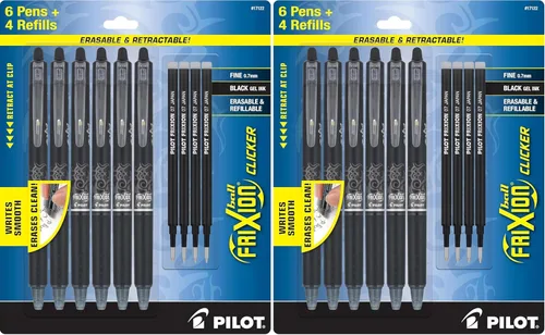 Vista 7 de PILOT Frixion - Bolígrafos borrables, punta fina de 0.028 in, paquete de 6 bolígrafos de tinta retráctil negra + 4 recambios adicionales