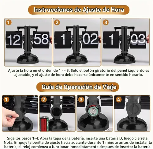 Vista 3 de HERCHR Reloj con tapa retro, reloj digital automático con función de página mecánica, reloj de escritorio retro digital abatible, funciona