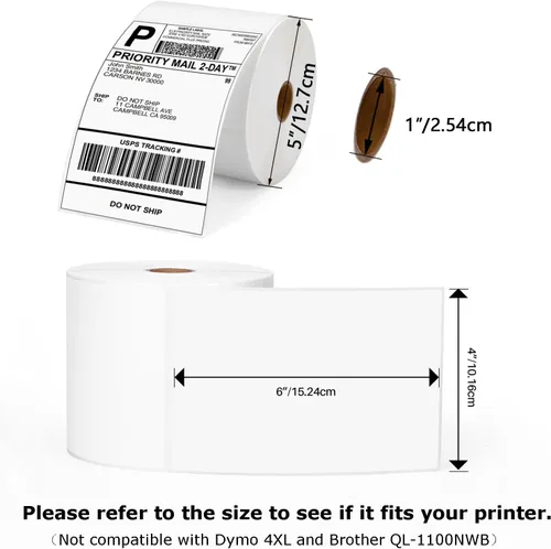 Vista 2 de Memoking Rollo de etiquetas térmicas de 4 x 6 pulgadas, etiquetas de envío térmico directo, etiquetas de paquete compatibles con Rollo Phomemo