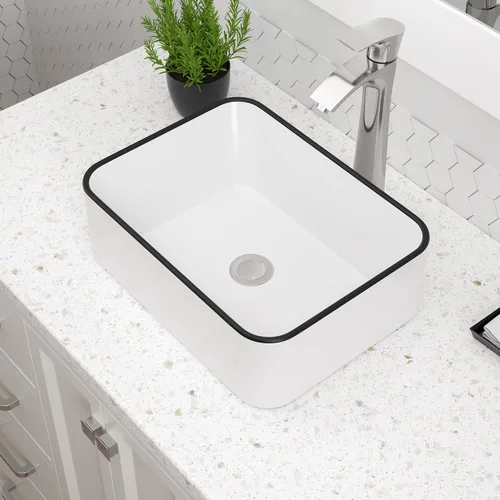 Vista 16 de Dcolora Lavabo de Recipiente Negro Rectangular de 40,6 x 30,5 cm Negro Mate Lavabo de Baño Rectangular sobre Encimera Cerámica Porcelana Lavadero