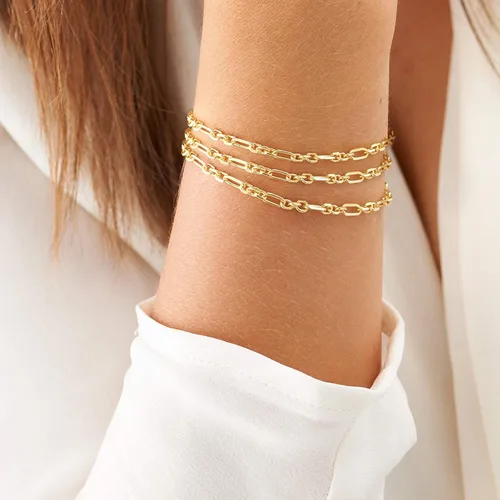Vista 4 de PEARLADA 18k Gold Chain Layerd Bracelet Coin Charm Toggle Bracelet Trendy Cubic Zirconia Jewelry