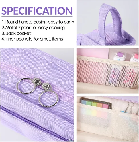 Vista 3 de Sooez - Estuche para lápices con apertura amplia, estuche organizador de gran capacidad para artículos de papelería, bolsa estética para lápices