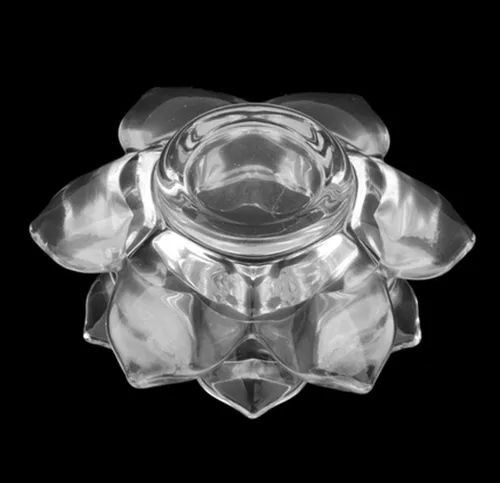 Vista 5 de Portavelas de cristal transparente con flor de loto – Portavelas de loto transparente, portavelas budistas, portavelas votivas de cristal