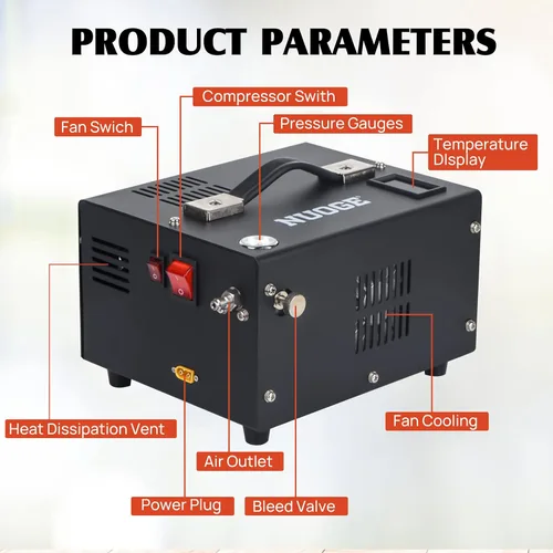 Vista 4 de Compresor de aire PCP 4500 PSI 30 MPa alimentado por automóvil de 12 V CC o hogar de 110 V CA con convertidor, bomba compresora de tanque
