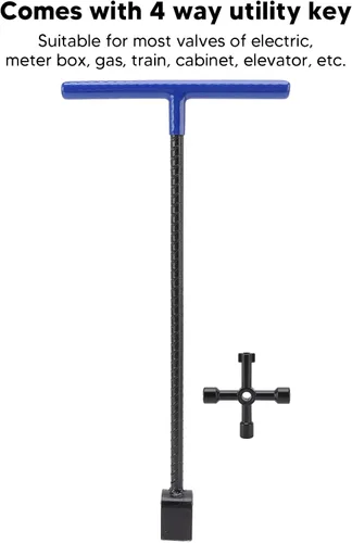 Vista 3 de TOPINCN Water Meter Key, Steel Water Meter Key with 4 Way Multi Functional Utilities Key T handle Water Key Universal Cross Key Water Shut Off Tool