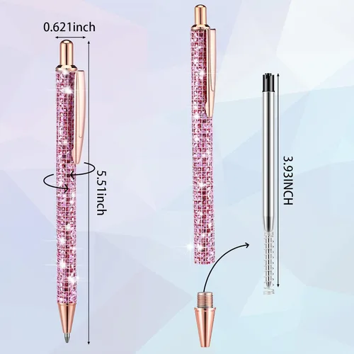 Vista 2 de Ireer 4 bolígrafos brillantes de diamantes de imitación para mujer, bolígrafo de tinta de metal con purpurina de cristal con 4 recambios de 0.039