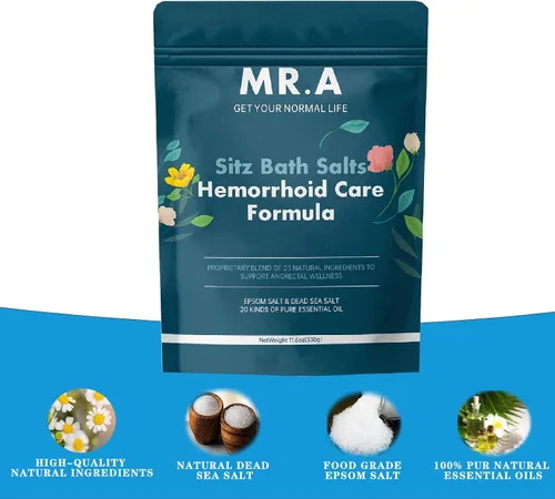 Vista 2 de Baño de asiento para hemorroides, 23 ingredientes de grado premium, fórmula avanzada de tratamiento de hemorroides, sal de Epsom, sal del mar