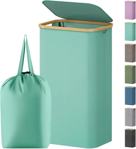 Vista 30 de Lifewit Cesta de lavandería de 80 litros con tapa, cestas de ropa para lavandería con asas de bambú y una bolsa de lavandería extraíble, cesta