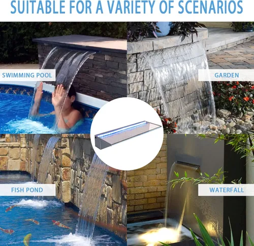 Vista 11 de Fuentes de estanque de acrílico con aplicación de 24 pulgadas, luz LED multicolor, cascadas de piscina al aire libre, cascadas de agua, patio