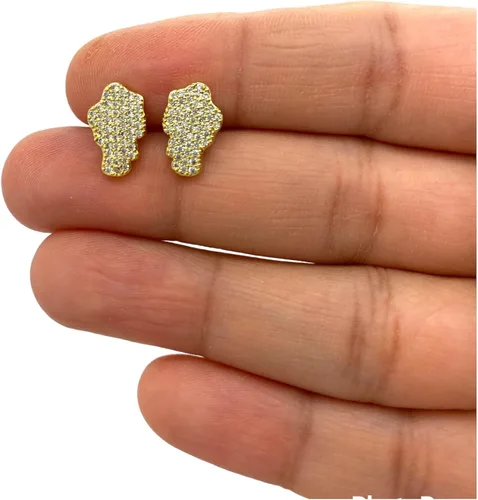 Vista 5 de Aretes de tuerca de plata de ley 925 con acabado de oro amarillo de 18 quilates para hombre