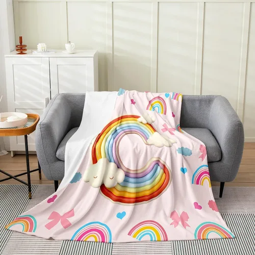 Vista 28 de Erosebridal Rainbow English Alphabet Fleece Throw Blanket 40"x50" - Ultra-Soft for Couch Sofa Bed,Cartoon Letters Flannel Blanket,Love Hearts Fuzzy