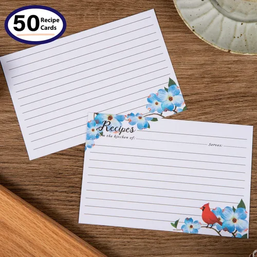 Vista 2 de COFICE Tarjetas de recetas de 4 x 6 pulgadas, tarjetas de recetas de doble cara, 50 unidades (pájaro)