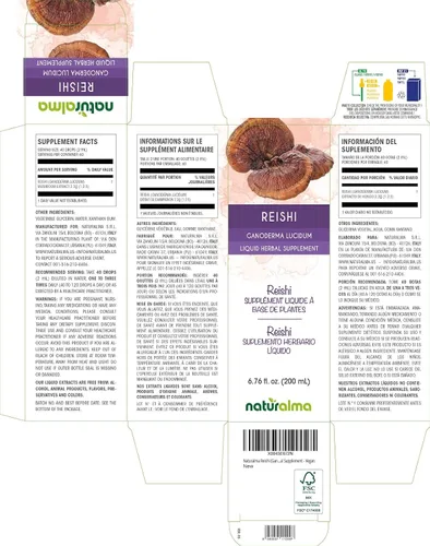 Vista 2 de Naturalma Reishi (Ganoderma lucidum) Tintura sin alcohol de hongos - Extracto líquido en gotas de 6.76 onzas líquidas - Suplemento de hierbas