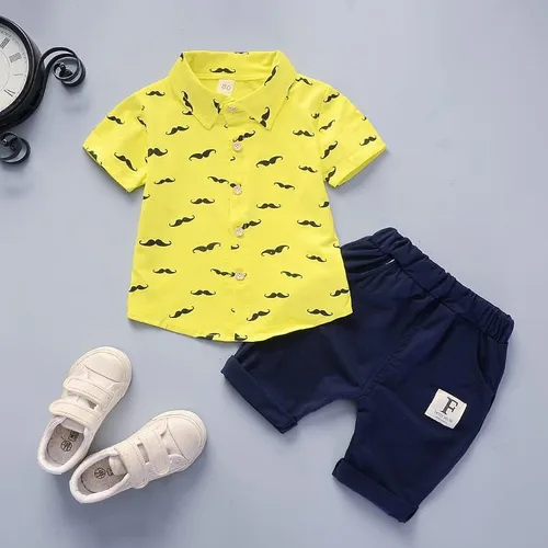Vista 2 de Ropa de traje de caballero de verano para niños pequeños amarillo 12 meses
