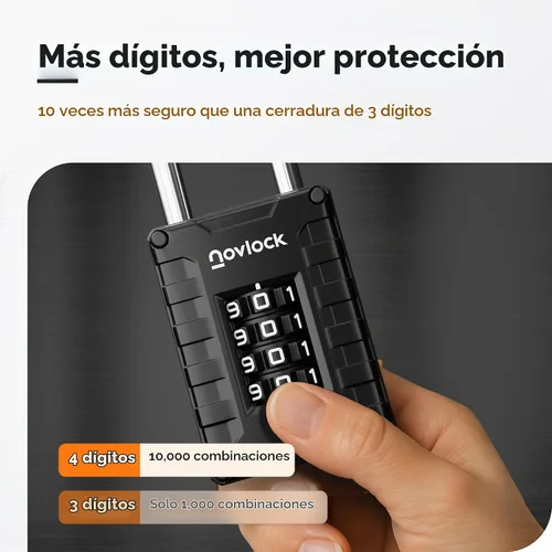 Vista 7 de Candado de combinación de grillete largo de 2.76 pulgadas Candado de 4 dígitos para casillero de gimnasio, armarios, cajas de herramientas, Negro