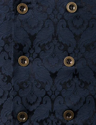 Vista 4 de ZEROYAA Chaleco gótico steampunk de doble botonadura jacquard para hombre, chaleco sin mangas