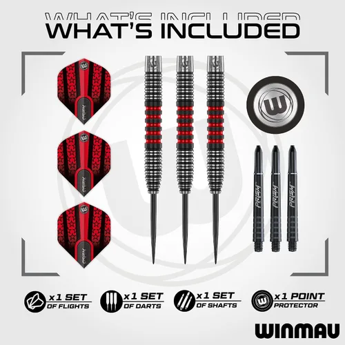 Vista 2 de WINMAU Joe Cullen Edición Especial Profesional 90% Tungsteno Juego de dardos con Vuelos y Tallos (Ejes)