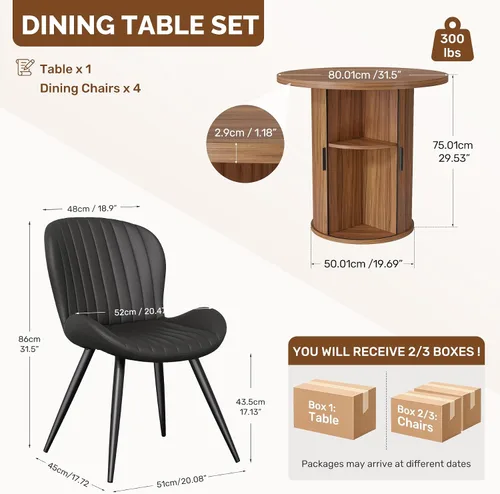 Vista 114 de Miereirl Moderno juego de comedor de 5 piezas para mesa redonda de madera de 4,31.5 pulgadas con estante de almacenamiento semiabierto y puerta