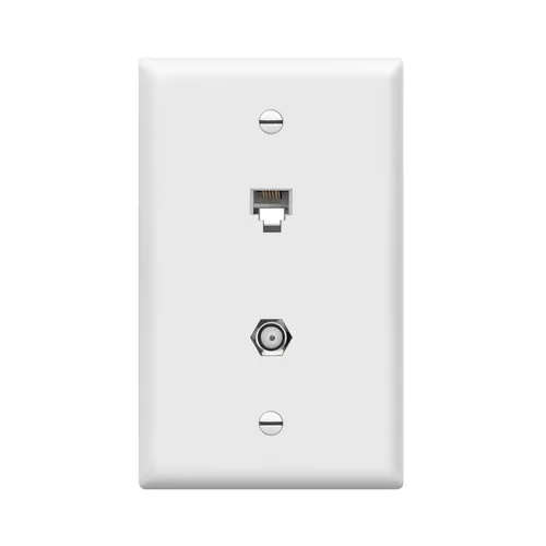Vista 8 de Conector de tipo F para teléfono y CATV, más conectores hembra RJ11 con placas para pared, Blanco, 1