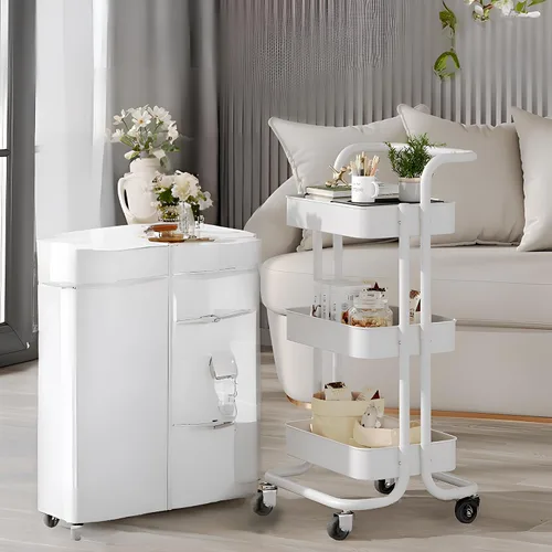 Vista 2 de FixtureDisplays® Carrito rodante de 3 niveles para el hogar y el negocio Suministros de artesanía de almacenamiento Organización Carrito con ruedas