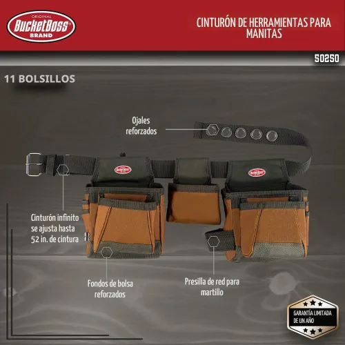 Vista 2 de Bucket Boss - Cinturón de herramientas de manitas, cinturones de herramientas - Serie original (50250), marrón