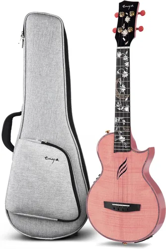 Vista 13 de Ukelele Enya Tenor completamente de madera de arce flameado con captador acústico AcousticPlus incorporado y estuche de lujo
