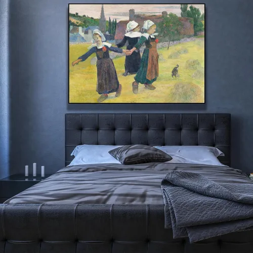 Vista 4 de OKRA Paul Gauguin - Arte de pared para decoración de pared de niñas bretonas, imágenes históricas, decoración de pared de lienzo para habitación