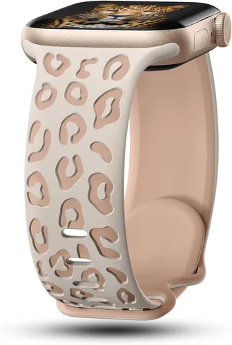 Vista 7 de CreateGreat Correas de leopardo grabadas compatibles con Apple Watch Band de 1.575 in 1.614 in 1.496 in 1.654 in 1.732 in 1.772 in 1.811 in 1.929 in
