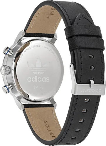 Vista 4 de adidas Reloj negro con correa de cuero vegano (Modelo AOSY220132I), NegroPlata, Moderno