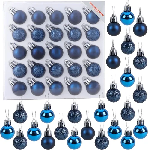 Vista 12 de Christmas Concepts® Juego de 25 mini bolas para árbol de Navidad - 25 mm - Adornos colgantes decorados con acabado brillante, mate y purpurina